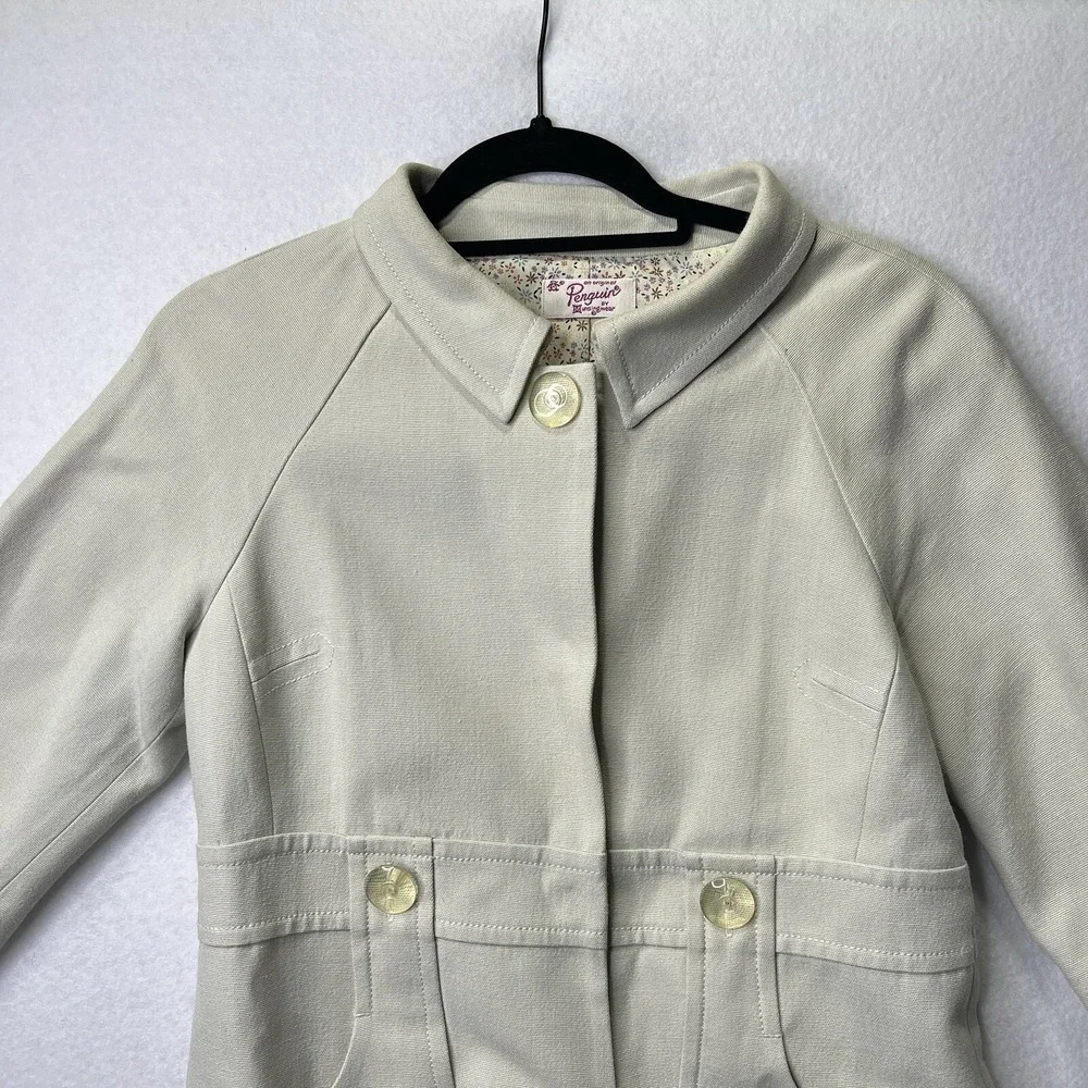 Original Penguin Silk Wool Cotton Zip Coat Jacket Cream Floral Lined Sz‎ 4 Prep